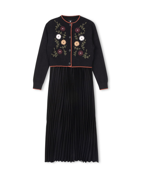 Tustello Girls Patch Knit Cardigan And Slip Dress Black
