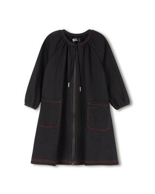 Hello Yellow Girls Sweatshirt Drawstring Neck Dress Black