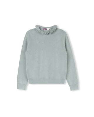 Mallory And Merlot Girls Ribbed Sweater With Ruffle Neck And Wool Floral Circle Skirt Light Blue