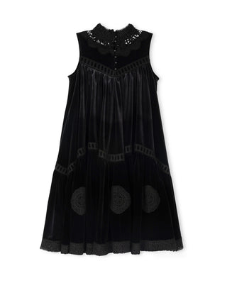 Lilou Girls Velour And Eyelet Trim Dress Black