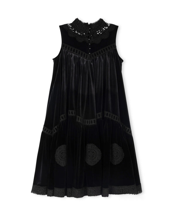 Lilou Girls Velour And Eyelet Trim Dress Black