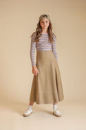 Vibe Girls Denim Stitch Maxi Skirt Tan