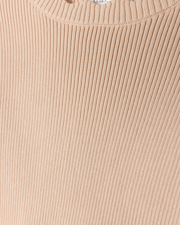 Tustello Girls Thin Ribbed Scalloped Trim Sweater Cream