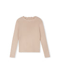 Tustello Girls Thin Ribbed Scalloped Trim Sweater Cream