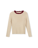 Tustello Girls Thin Ribbed Scalloped Trim Sweater Cream
