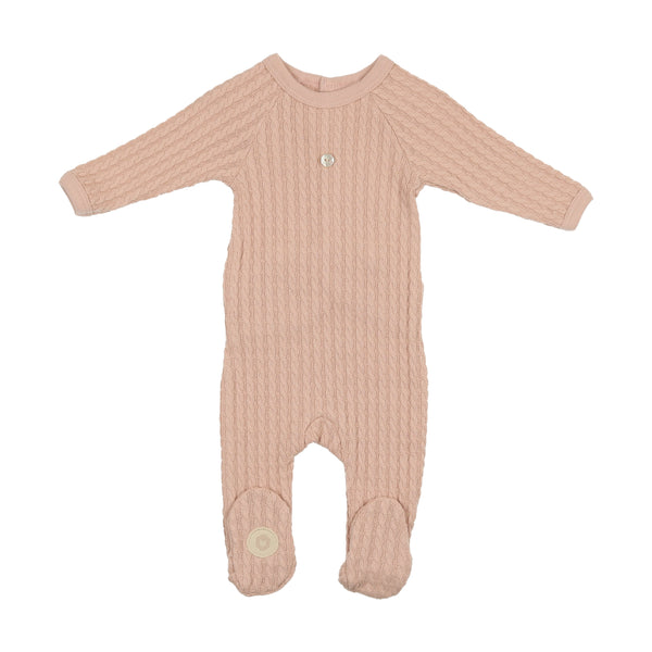 Mon Tresor Baby Cable Knit Footie Blush