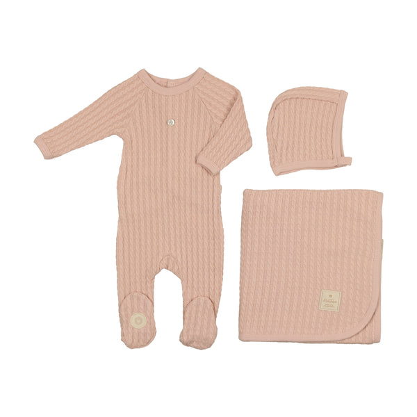 Mon Tresor Baby Cable Knit Layette Set Blush