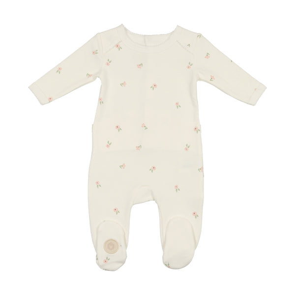 Mon Tresor Baby Cascade Of Blossoms Footie Ivory & Pink