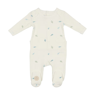 Mon Tresor Baby Cascade Of Leaves Footie Ivory & Blue