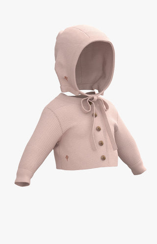 Mon Tresor Baby Classy Collar Set: Footie, Cardigan And Knit Hat Ivory And Pink