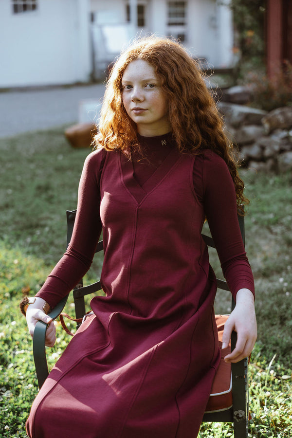 Kix Teens V Neck Maxi Dress Burgundy