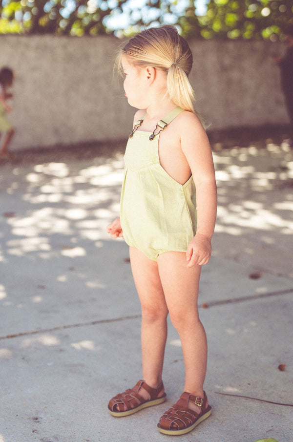 Kix Baby Girl Tie Dye Strap Denim Romper Washed Mint
