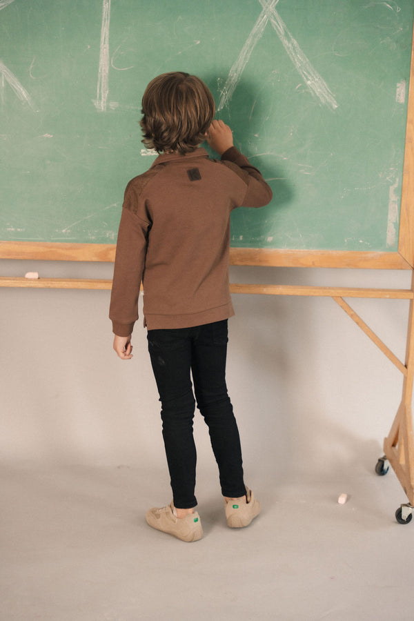 Kix Boys Denim Detail Polo Brown