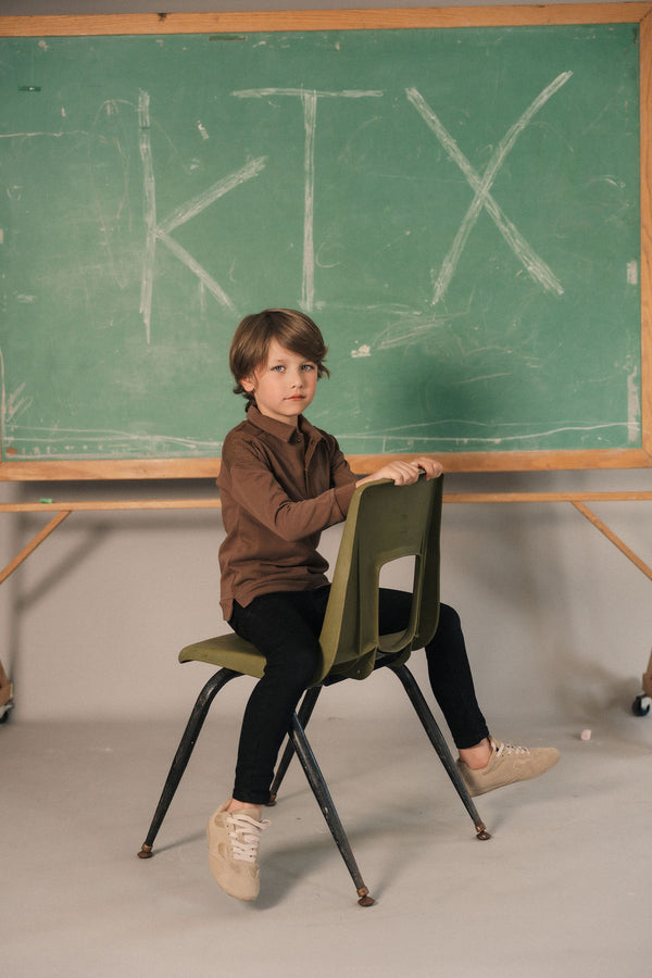 Kix Boys Denim Detail Polo Brown
