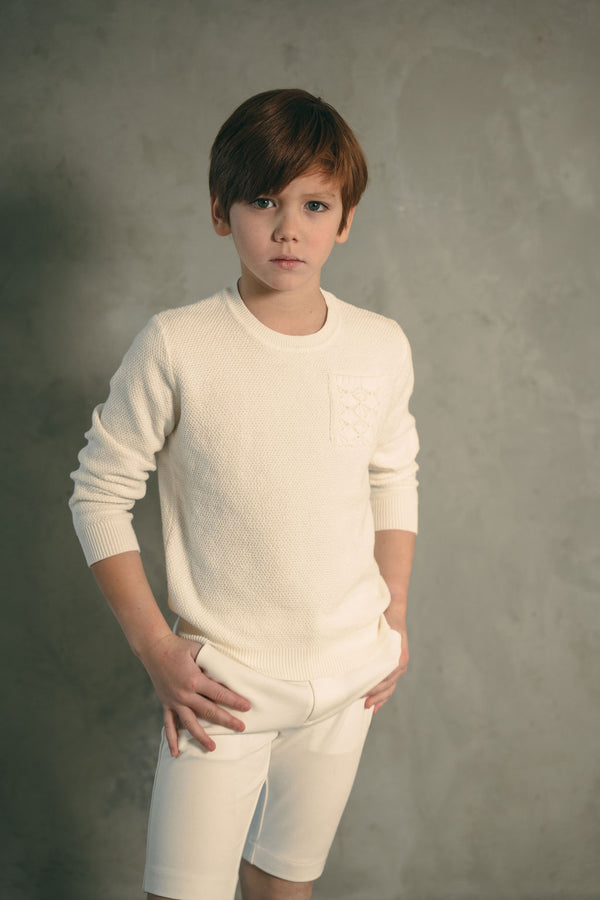 Blumint Boys Crochet Pocket Sweater Cream