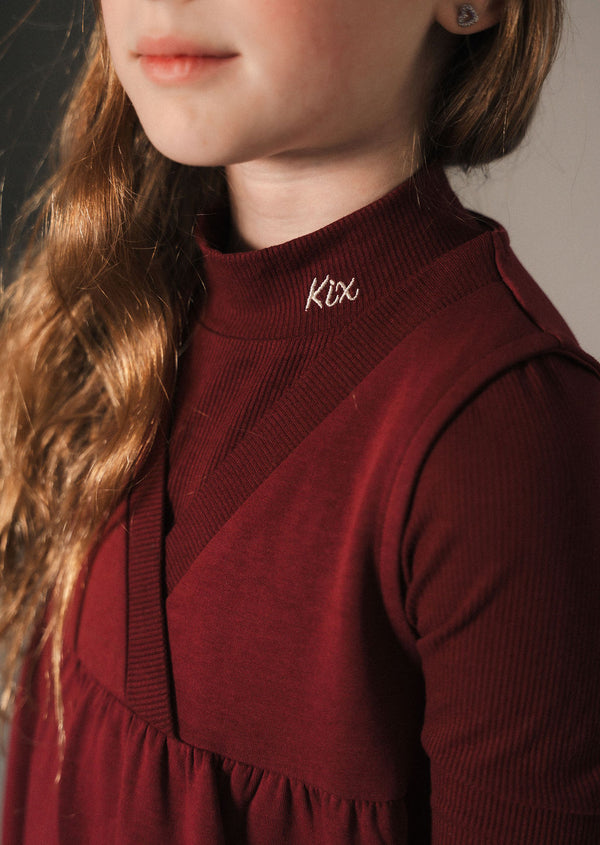 Kix Girls V Neck High Waist Maxi Dress With Tshirt Burgundy