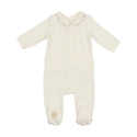 Mon Tresor Baby Dot To Dot Collared Footie Ivory & Blue