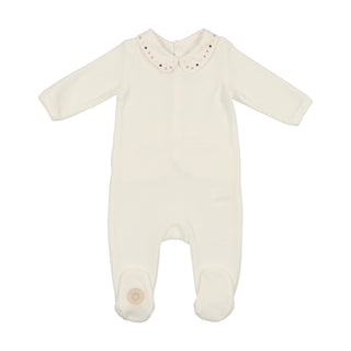 Mon Tresor Baby Dot To Dot Collared Footie Ivory & Pink