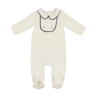 Mon Tresor Baby Double Button Boys Footie Ivory & Navy