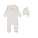 Mon Tresor Baby Bliss Bebe Girls Footie & Hat Set Ivory & Pink