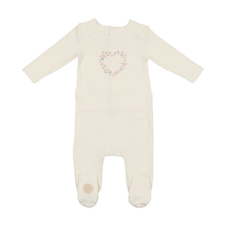 Mon Tresor Baby Floral Heart Footie Ivory