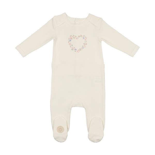 Mon Tresor Baby Floral Heart Footie Ivory