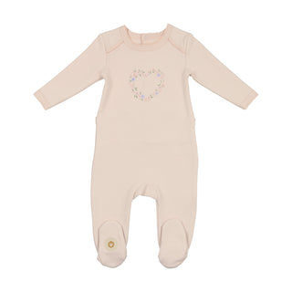 Mon Tresor Baby Floral Heart Footie Barely Pink