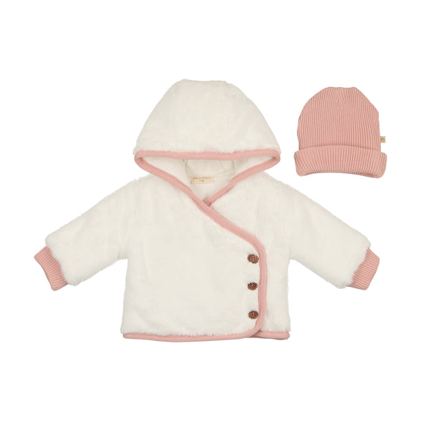 Mon Tresor Baby Fur-Ever Wrap Jacket Layette Set Ivory & Pink