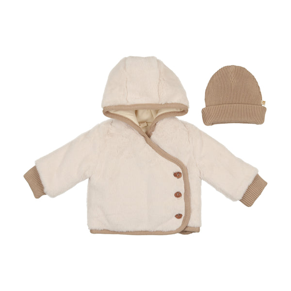 Mon Tresor Baby Fur-Ever Wrap Jacket Layette Set Ivory & Taupe