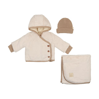 Mon Tresor Baby Fur-Ever Wrap Jacket Layette Set Ivory & Taupe