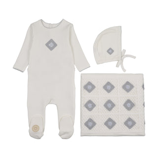 Mon Tresor Baby Geo-Floral Layette Set Ivory & Blue
