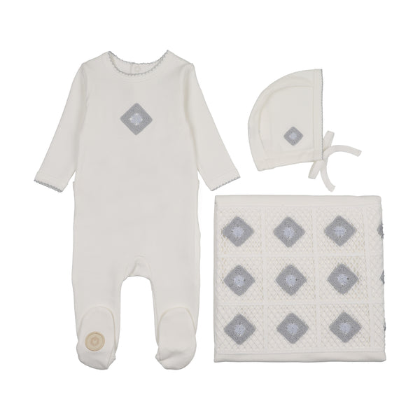 Mon Tresor Baby Geo-Floral Layette Set Ivory & Blue