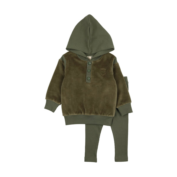 Mon Tresor Baby Handsome Henley Ensemble Olive Green