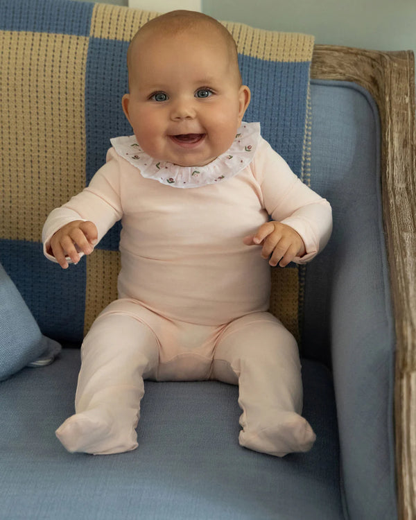 Minimoi Baby Flower Ruffle Collar Footie Soft Pink
