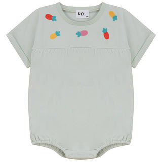 Kix Baby Girls Embroidered Pineapples Romper Seafoam