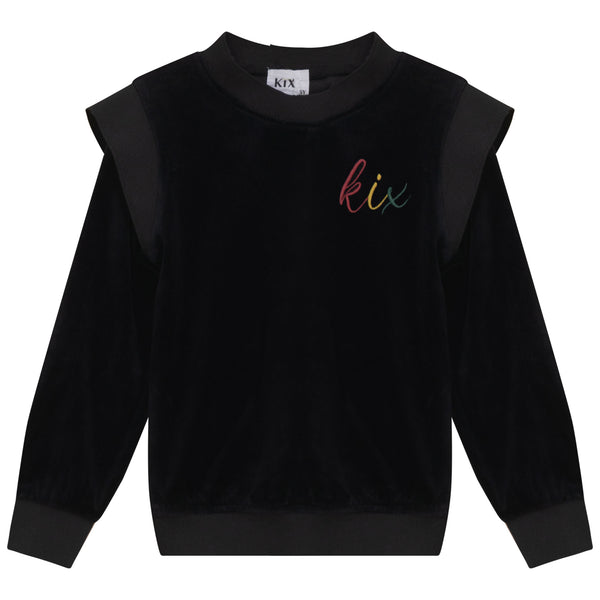 Kix Boys Rib Edge Velour Top Black