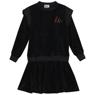 Kix Girls Rib Edge Velour Dress Black