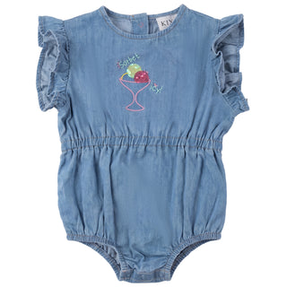 Kix Baby Denim Sorbet Frill Sleeve Romper Denim