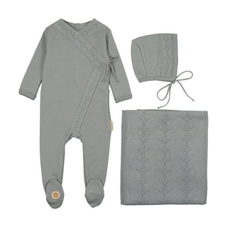 Mon Tresor Baby Knit Twist Layette Set Pearl Blue