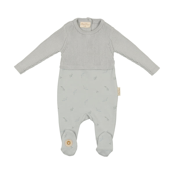 Mon Tresor Baby Knit & Print Footie Blue Dawn