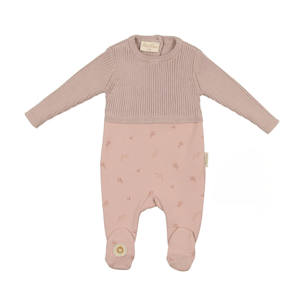 Mon Tresor Baby Knit & Print Footie Rose Smoke