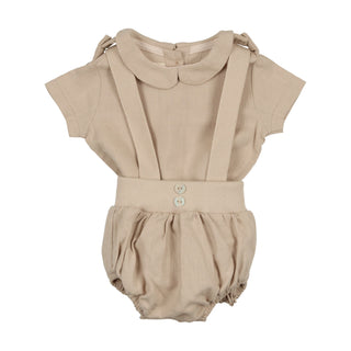 Mon Tresor Baby Knit And Linen Ensemble Taupe