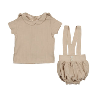 Mon Tresor Baby Knit And Linen Ensemble Taupe