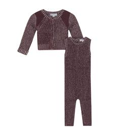 Blumint Boys Detailed Knit Cardigan And Overall Burgundy
