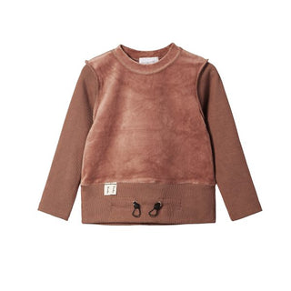 Dinky Boys Velvet Top With Ribbed Sleeves Amber