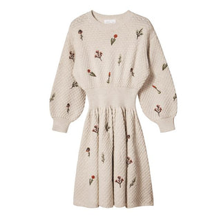 Dinky Girls Knitted Cream Dress With Flowers