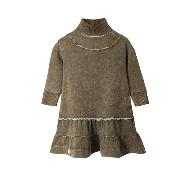 Dinky Girls Green Dress With Knit Ending