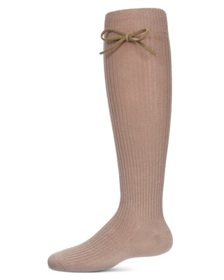 Buy taupe MeMoi Ribbed Bow Knee High