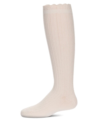 Buy pale-pink MeMoi Crochet Ruffle Design Knee High Socks