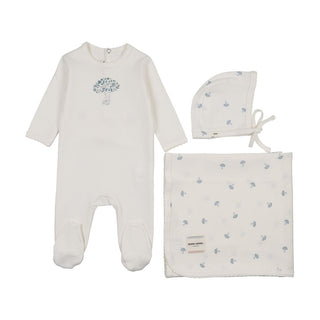 Mon Tresor Baby Mushroom Mosaic Layette Set Ivory & Blue Size:3M